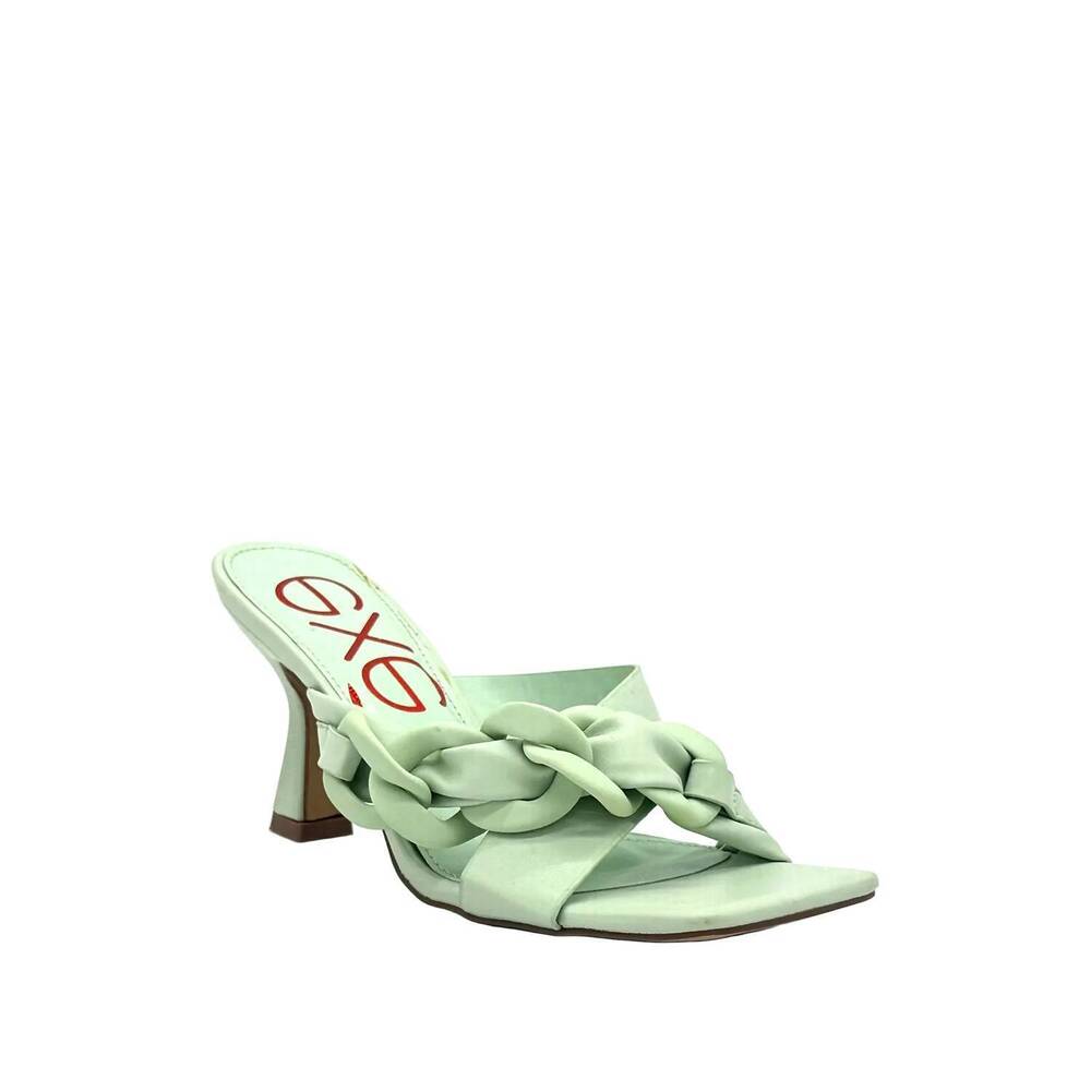 NEW EXE women's chain-link strap heeled slide sandal in green